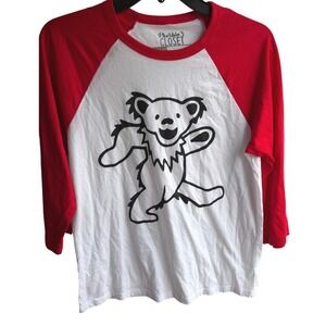 Grateful Dead Custom Smiley Bear White and Red 3/4 Sleeve Baseball Tee Sz Medium